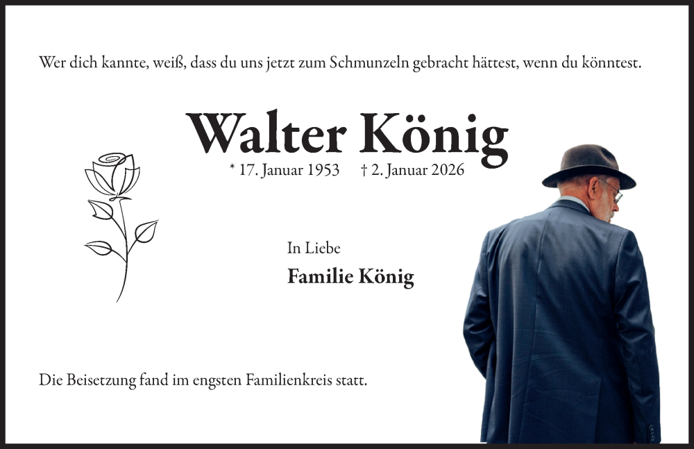  Traueranzeige für Walter König vom 08.02.2026 aus Lübecker Nachrichten