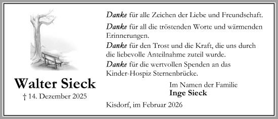 Traueranzeige von Walter Sieck von Kieler Nachrichten