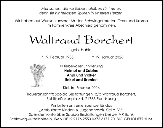 Traueranzeige von Waltraud Borchert von Kieler Nachrichten