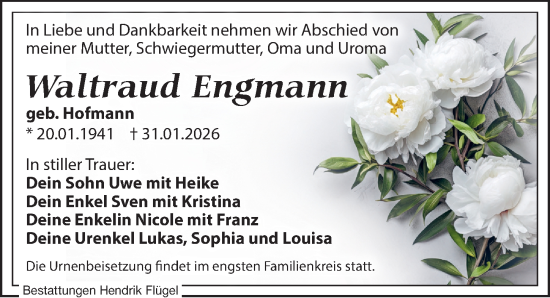 Traueranzeige von Waltraud Engmann von Leipziger Volkszeitung