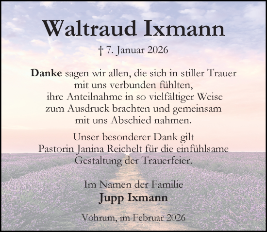 Traueranzeige von Waltraud Ixmann von Peiner Allgemeine Zeitung