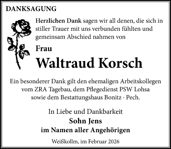 Traueranzeige von Waltraud Korsch von Sächsische Zeitung