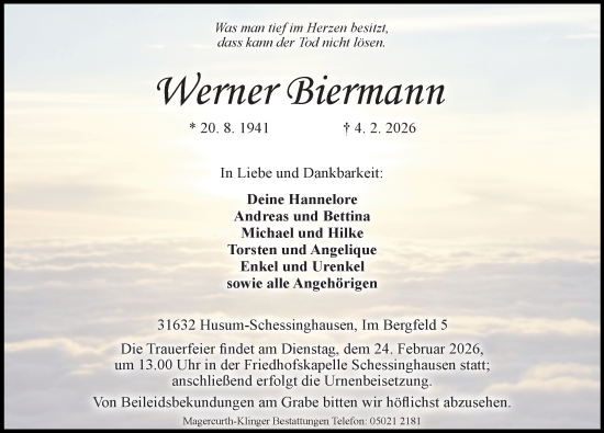 Traueranzeige von Werner Biermann von Die Harke
