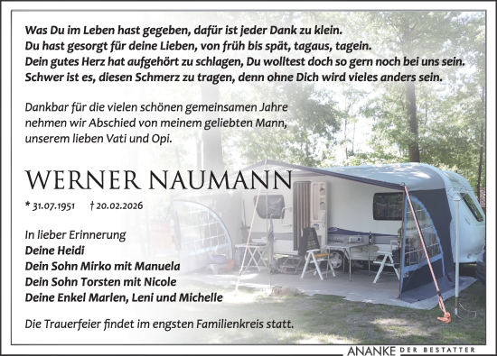 Traueranzeige von Werner Naumann von Leipziger Volkszeitung