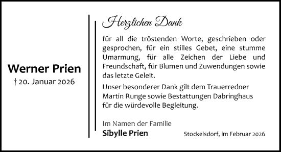 Traueranzeige von Werner Prien von Lübecker Nachrichten