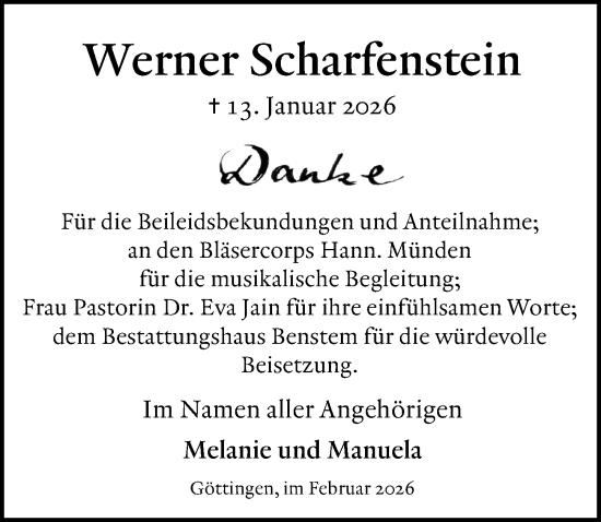 Traueranzeige von Werner Scharfenstein von Göttinger Tageblatt