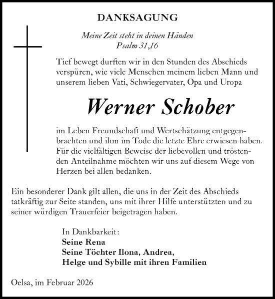 Traueranzeige von Werner Schober von Sächsische Zeitung