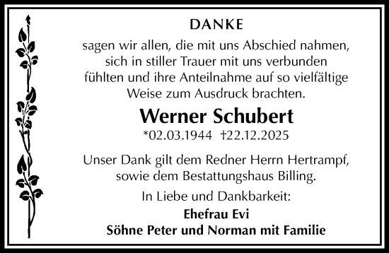 Traueranzeige von Werner Schubert von Sächsische Zeitung