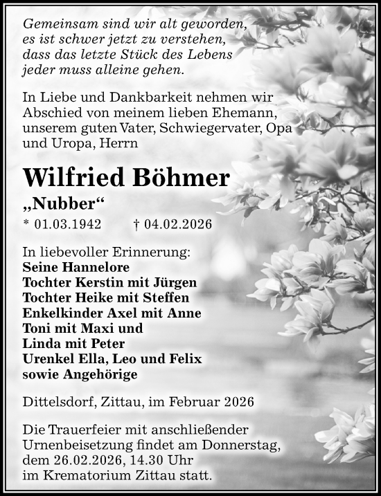 Traueranzeige von Wilfried Böhmer von Sächsische Zeitung