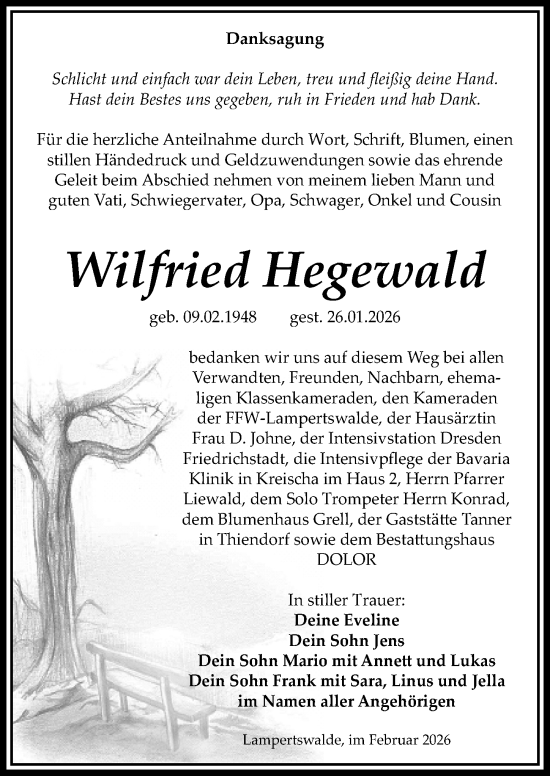 Traueranzeige von Wilfried Hegewald von Sächsische Zeitung