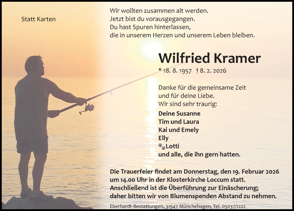  Traueranzeige für Wilfried Kramer vom 14.02.2026 aus Die Harke