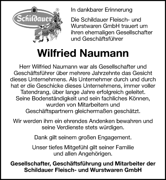 Traueranzeige von Wilfried Naumann von Leipziger Volkszeitung