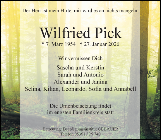 Traueranzeige von Wilfried Pick von Aller Zeitung