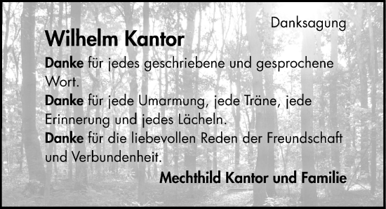 Traueranzeige von Wilhelm Kantor von Peiner Allgemeine Zeitung