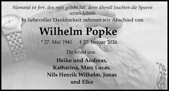 Traueranzeige von Wilhelm Popke von Peiner Allgemeine Zeitung