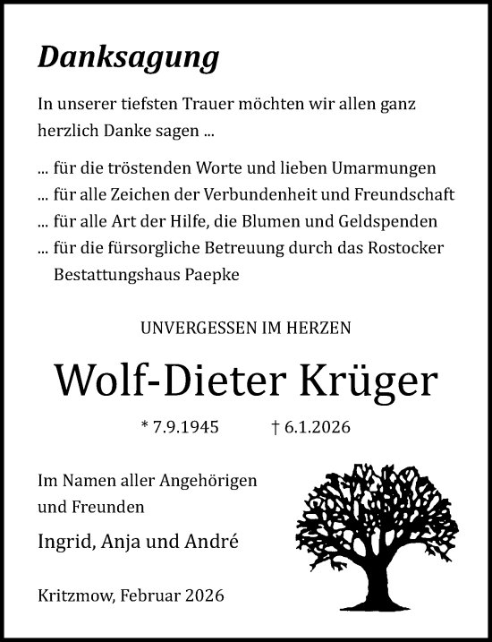 Traueranzeige von Wolf-Dieter Krüger von Ostsee-Zeitung GmbH