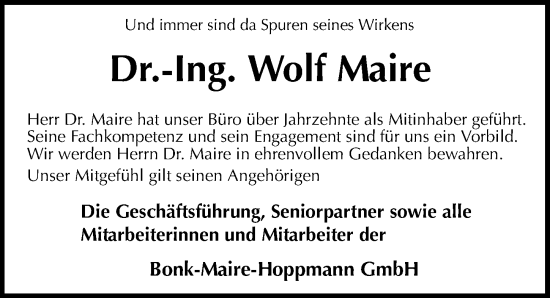 Traueranzeige von Wolf Maire von Hannoversche Allgemeine Zeitung/Neue Presse