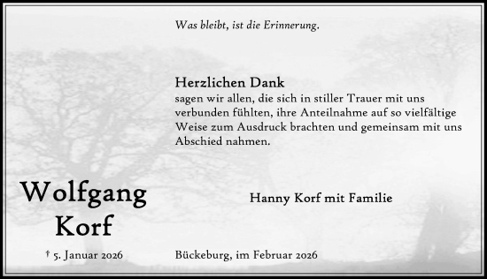 Traueranzeige von Wolfgang Korf von Schaumburger Nachrichten