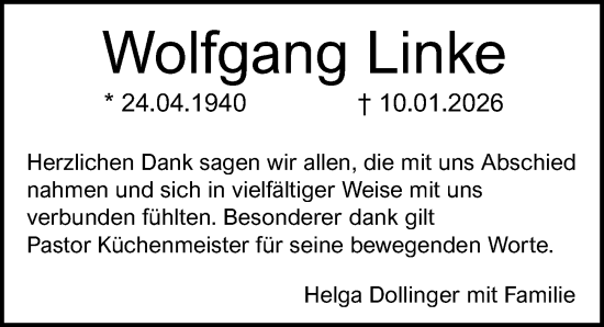 Traueranzeige von Wolfgang Linke von Göttinger Tageblatt