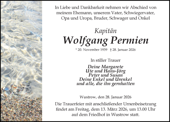 Traueranzeige von Wolfgang Permien von Ostsee-Zeitung GmbH