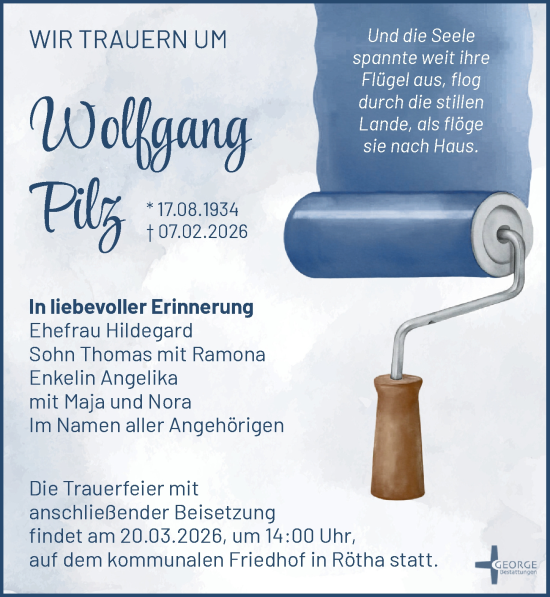 Traueranzeige von Wolfgang Pilz von Leipziger Volkszeitung