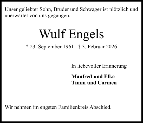 Traueranzeige von Wulf Engels von Kieler Nachrichten